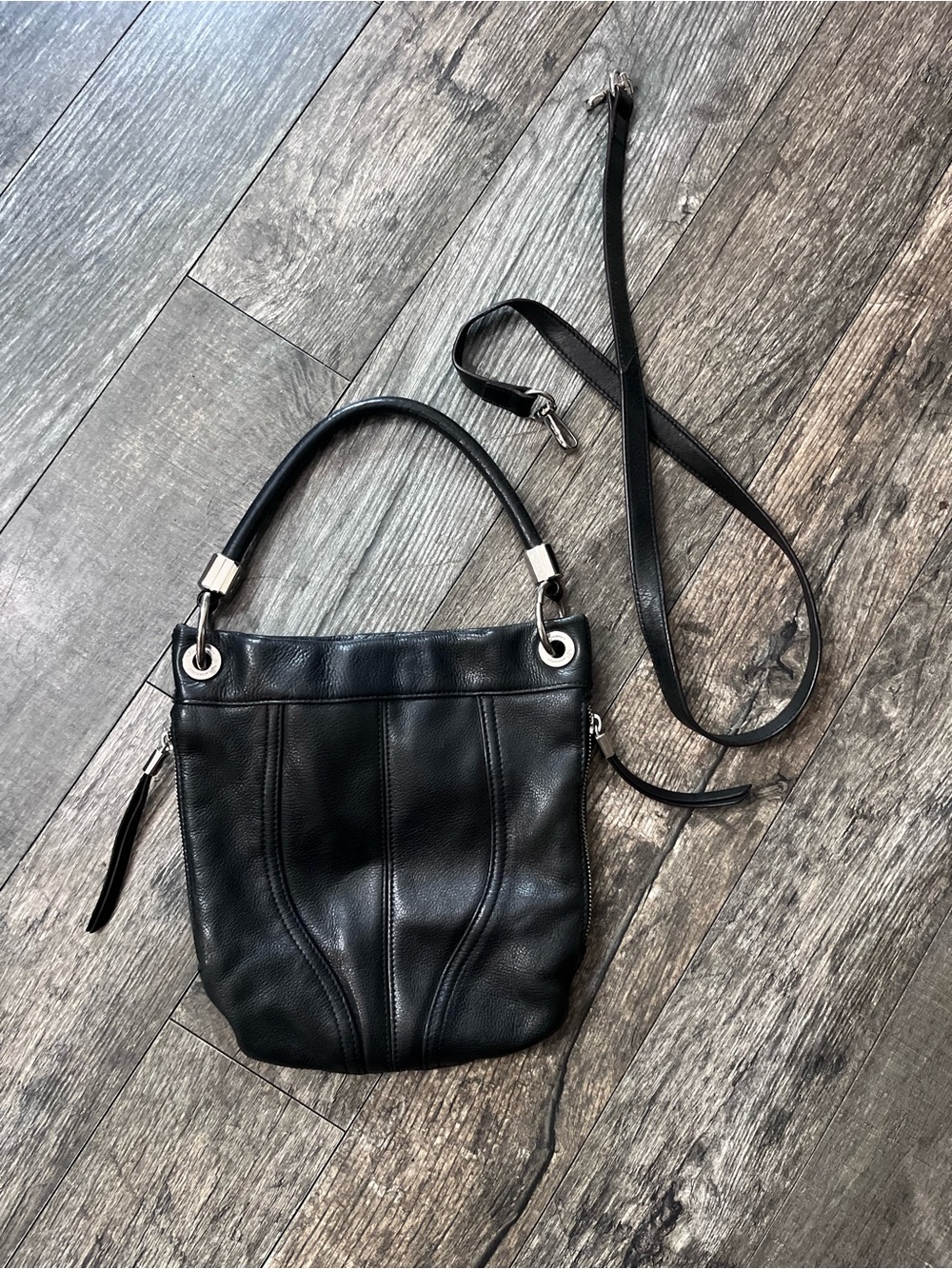 B. Makowsky Black Pebbled Leather Convertible Shoulder/Crossbody Bag